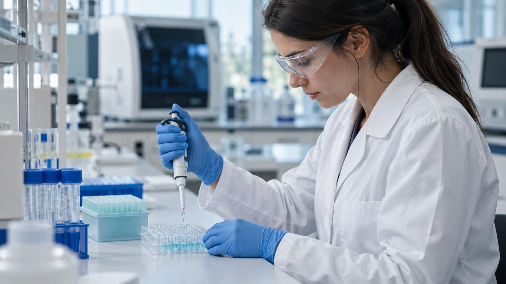 Illustrative microplate screening laboratory scene