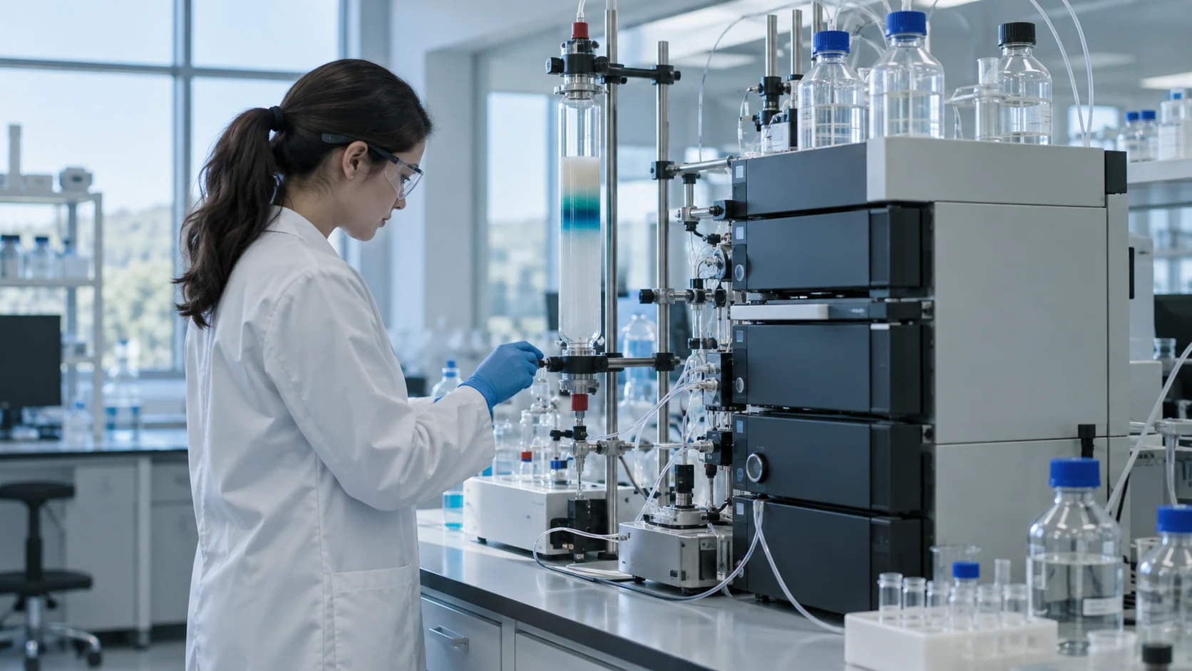 Illustrative researcher working with chromatography equipment