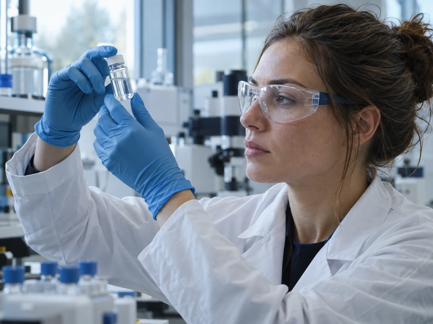 Illustrative researcher inspecting a laboratory sample